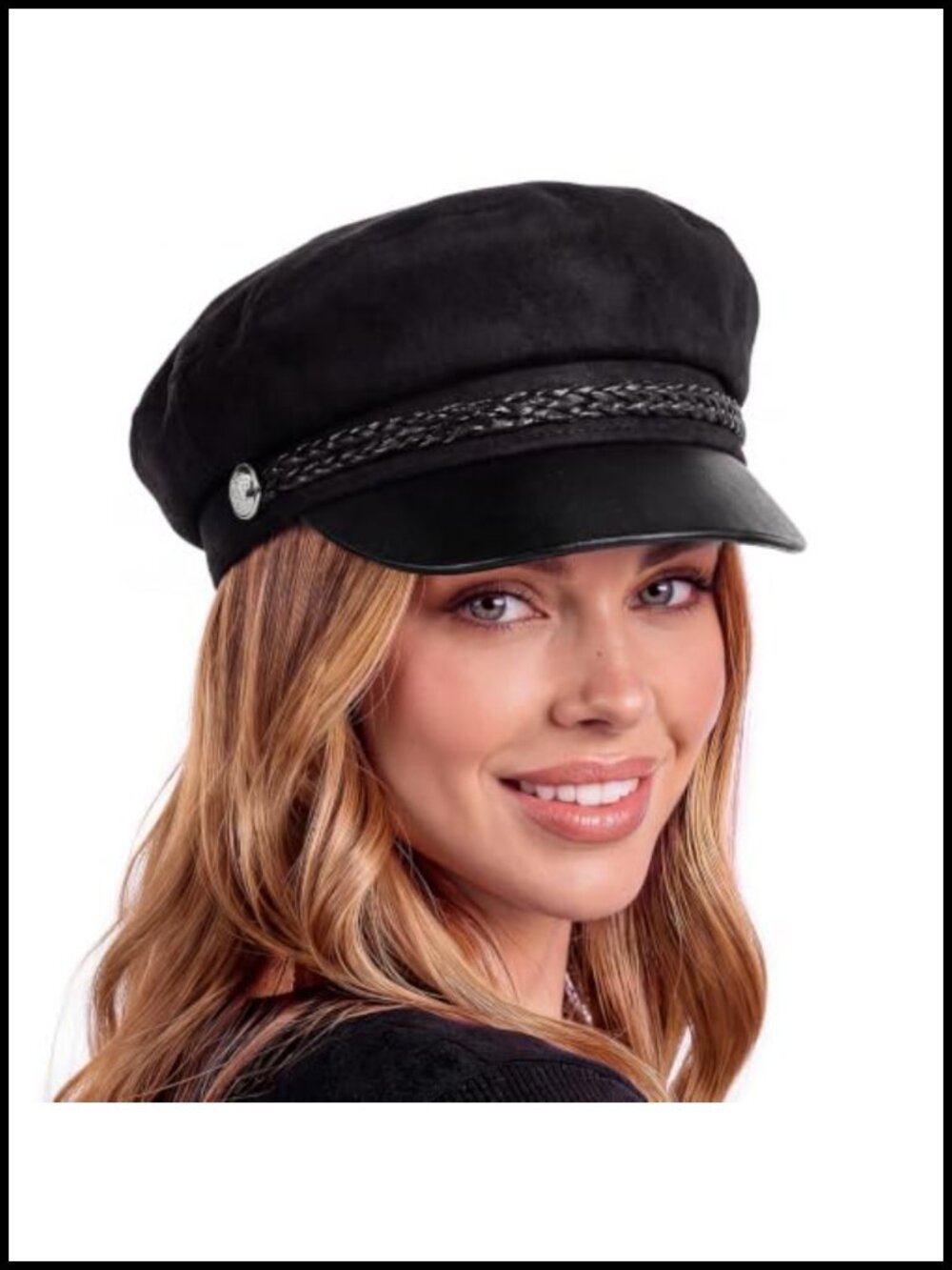 Vintage Newsboy Cap PU Leather Visor Structured Cotton Blend Baker Boy Hat